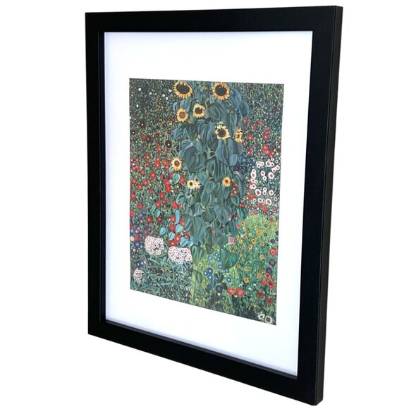 KLIMT Framed Print on Canvas "Farm Garden with Sunflowers" Mat--Ready to Hang - Picture 2 of 11